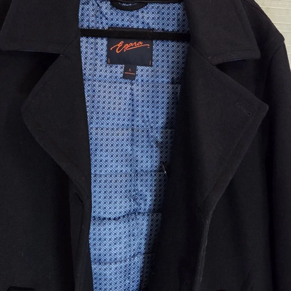 Egara Peacoat Wool Blend Men's L Quilt Lined Very Dark Navy/Black